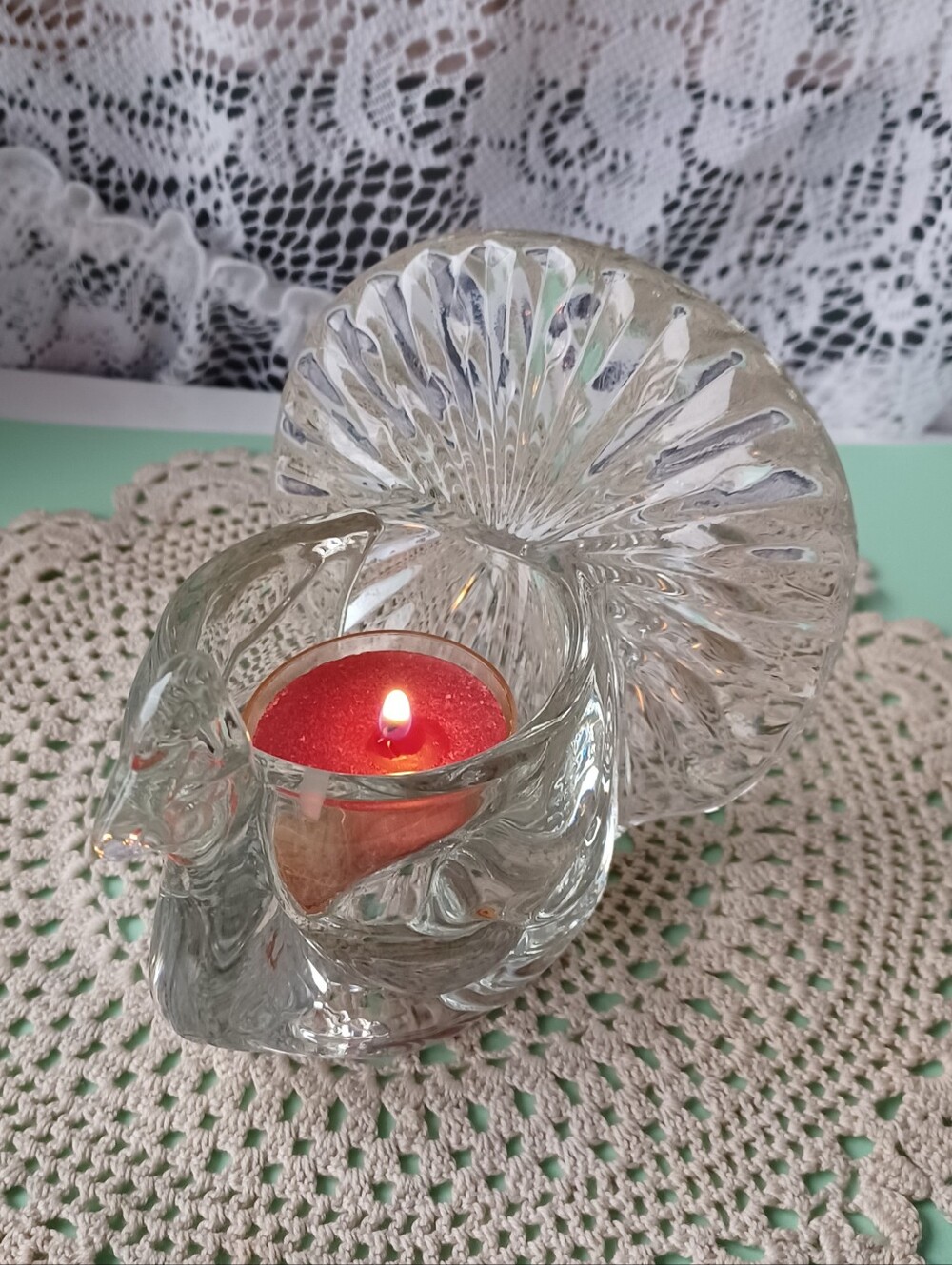 VTG 1979 HOLIDAY SEASON AVON CLEAR GLASS TURKEY TEALIGHT/VOTIVE CANDLE HOLDER